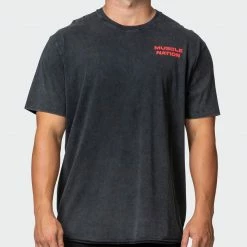 Muscle Nation Mens Skull Oversized Vintage Tee - Washed Black 30% EOFY SALE