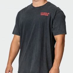 Muscle Nation Mens Skull Oversized Vintage Tee - Washed Black 30% EOFY SALE