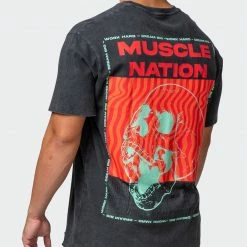 Muscle Nation Mens Skull Oversized Vintage Tee - Washed Black 30% EOFY SALE