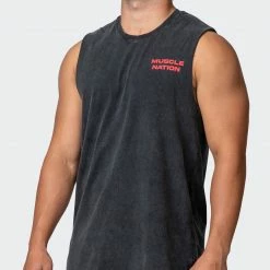 Muscle Nation 30% EOFY SALE Mens Skull Vintage Tank - Washed Black