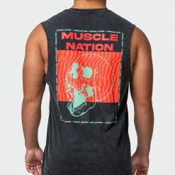 Muscle Nation 30% EOFY SALE Mens Skull Vintage Tank - Washed Black