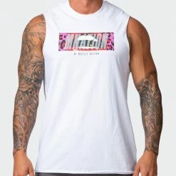 Muscle Nation Slash Multi Vintage Tank - Washed White