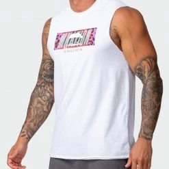 Muscle Nation Slash Multi Vintage Tank - Washed White