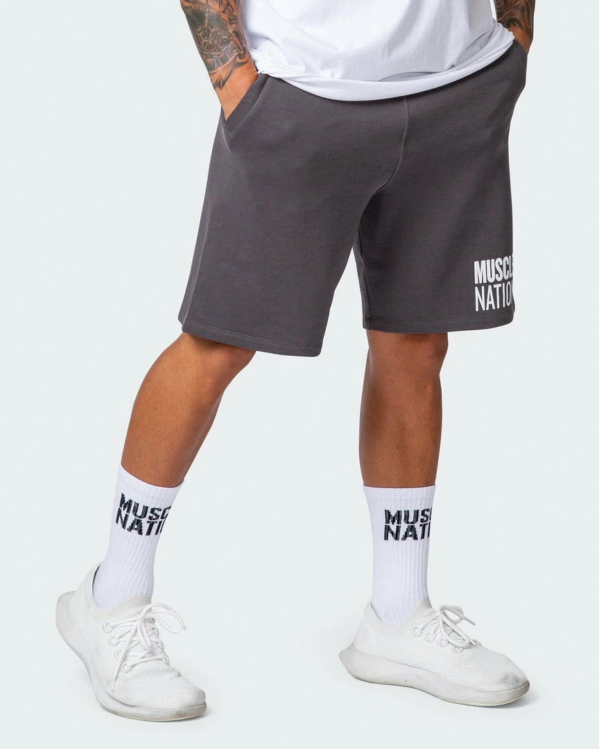 Top 10 ❤️ Muscle Nation Mens Unwind Shorts - Charcoal ⭐ 3 Muscle Nation Mens Unwind Shorts - Charcoal