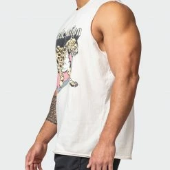 Muscle Nation Vintage Cheetah Tank - Washed Oatmeal Mens