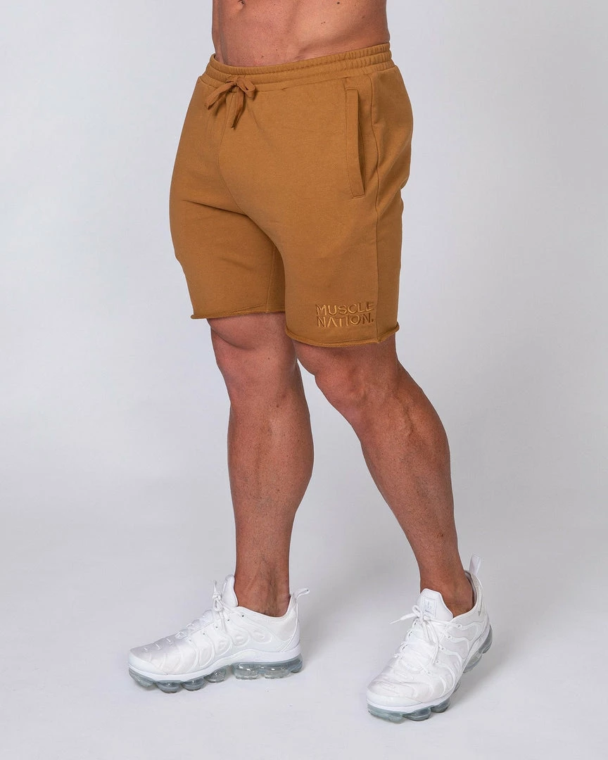Outlet 😉 Muscle Nation Vintage Shorts - Latte 🛒 3 Muscle Nation Vintage Shorts - Latte