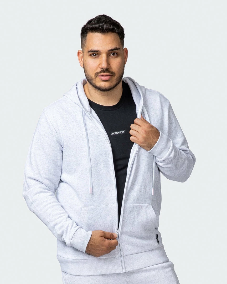 Cheap ๐ Muscle Nation Zip Up Hoodie - White Marl Athletica ๐ 11 Muscle Nation Zip Up Hoodie - White Marl Athletica