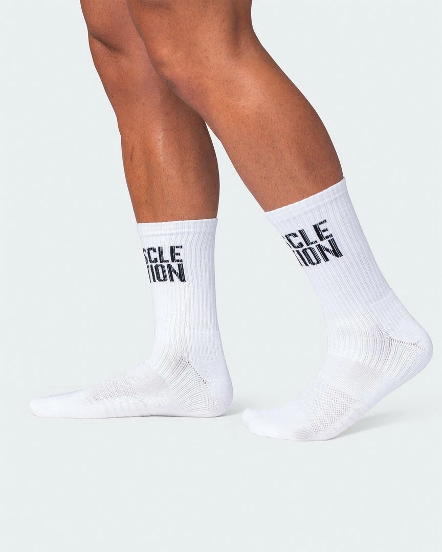 Best Pirce 🛒 Muscle Nation MN Unisex Crew 🧦 Socks 2 Pack - White 30% EOFY SALE 🌟 4 Muscle Nation MN Unisex Crew Socks 2 Pack - White 30% EOFY SALE