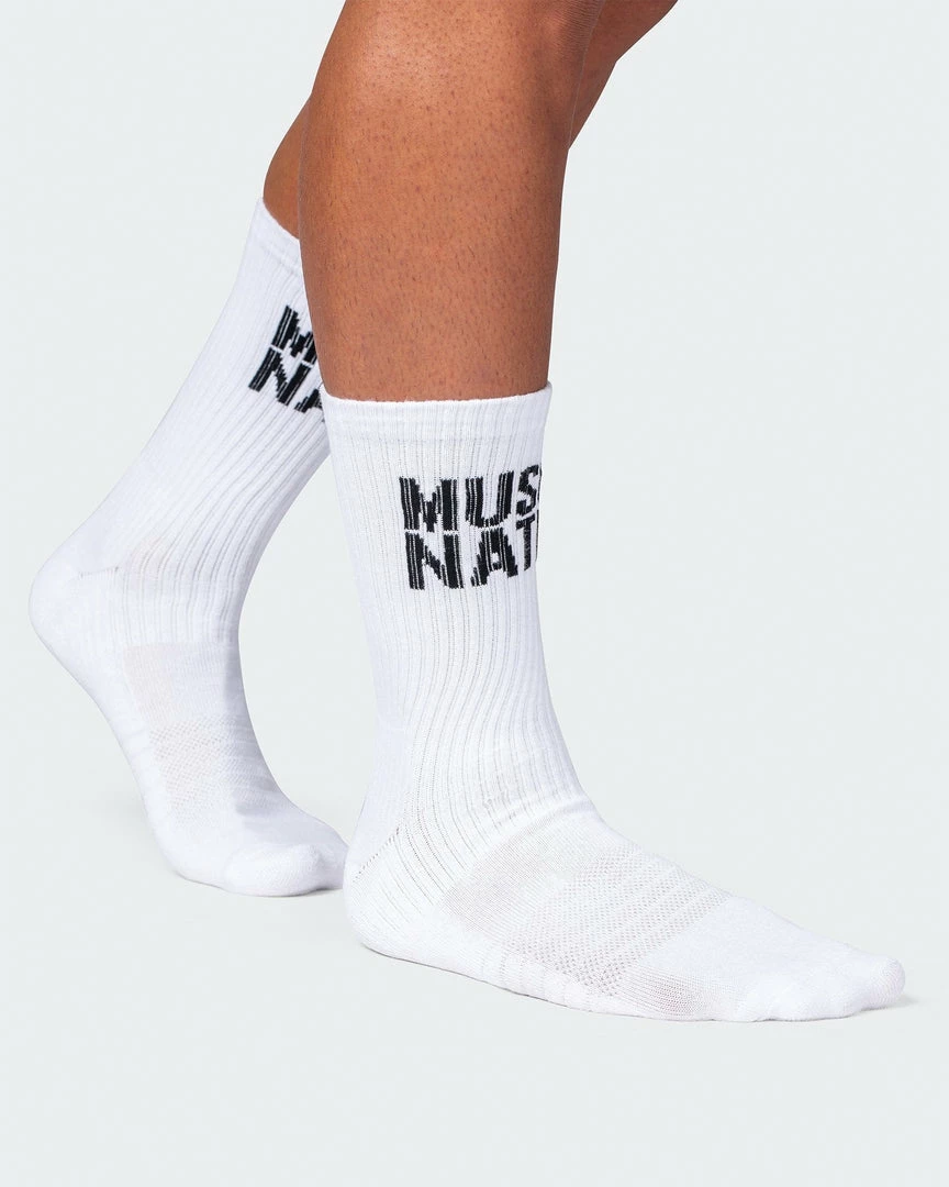 Best Pirce 🛒 Muscle Nation MN Unisex Crew 🧦 Socks 2 Pack - White 30% EOFY SALE 🌟 5 Muscle Nation MN Unisex Crew Socks 2 Pack - White 30% EOFY SALE