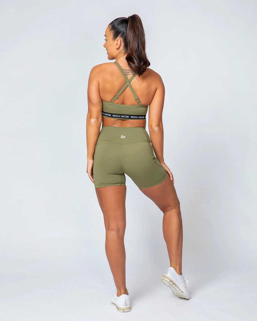 Wholesale ๐ Muscle Nation Non Scrunch Motion Pocket Bike Shorts - Olive โค๏ธ 5 Muscle Nation Non Scrunch Motion Pocket Bike Shorts - Olive