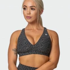 Muscle Nation All-Star Deep V Bra - Monochrome Mini Cheetah Print