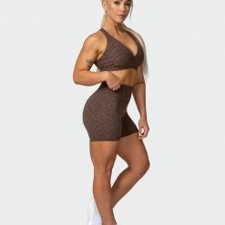 Muscle Nation Welcome To The Club Signature Scrunch Midway Shorts - Chocolate Mini Cheetah Print