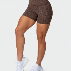 Muscle Nation Welcome To The Club Signature Scrunch Midway Shorts - Chocolate Mini Cheetah Print