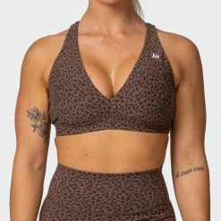 Muscle Nation All-Star Deep V Bra - Chocolate Mini Cheetah Print Welcome To The Club