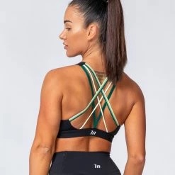 Muscle Nation Pump Up Bra - Black W/ Multi Green