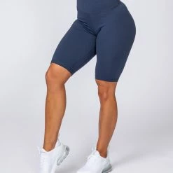 Muscle Nation Signature Referee Length High Waist Scrunch - Navy Blue Scrunch Bum
