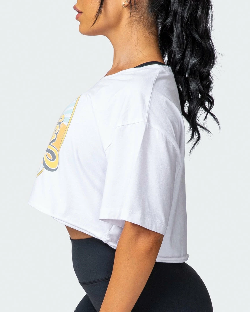 Promo ๐ Muscle Nation ๐ฉ Womens Retro Vibes Cropped Vintage Tee - Washed White ๐ 6 Muscle Nation Womens Retro Vibes Cropped Vintage Tee - Washed White