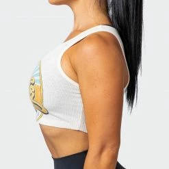Muscle Nation Retro Vibes Rib Cropped Tank - Oatmeal