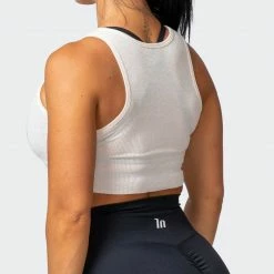 Muscle Nation Retro Vibes Rib Cropped Tank - Oatmeal