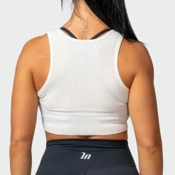 Muscle Nation Retro Vibes Rib Cropped Tank - Oatmeal