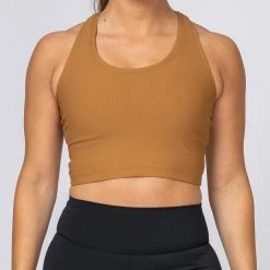 Muscle Nation Ribbed Cropped Tank - Latte Womens
