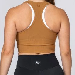 Muscle Nation Ribbed Cropped Tank - Latte Womens