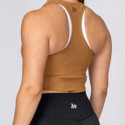 Muscle Nation Ribbed Cropped Tank - Latte Womens