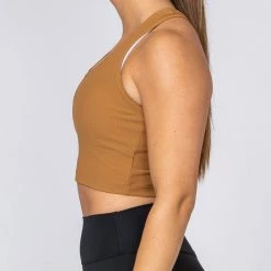 Muscle Nation Ribbed Cropped Tank - Latte Womens