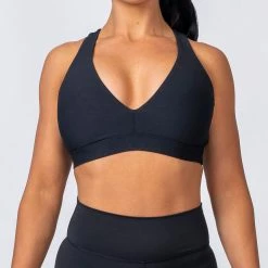 Muscle Nation Ribbed Deep V Bra - Black