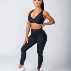 Muscle Nation Ribbed Deep V Bra - Black