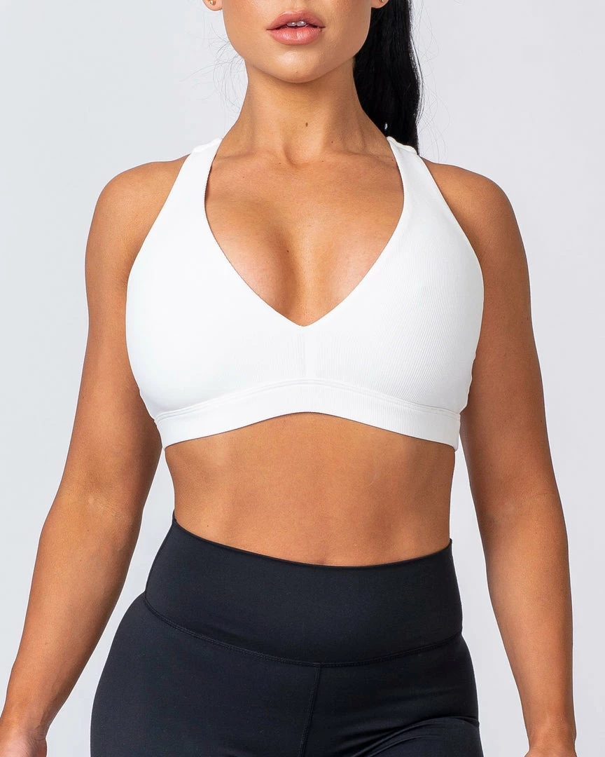 Brand new 🔥 Muscle Nation Ribbed Deep V Bra - White 👩 Womens ✔️ 4 Muscle Nation Ribbed Deep V Bra - White Womens