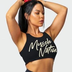 Muscle Nation Script Rib Cropped Tank - Black Womens