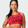 Muscle Nation Script Rib Cropped Tank - Hot Red Womens