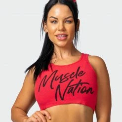 Muscle Nation Script Rib Cropped Tank - Hot Red Womens