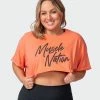 Muscle Nation Womens Script Super Cropped Tee - Washed Citrus