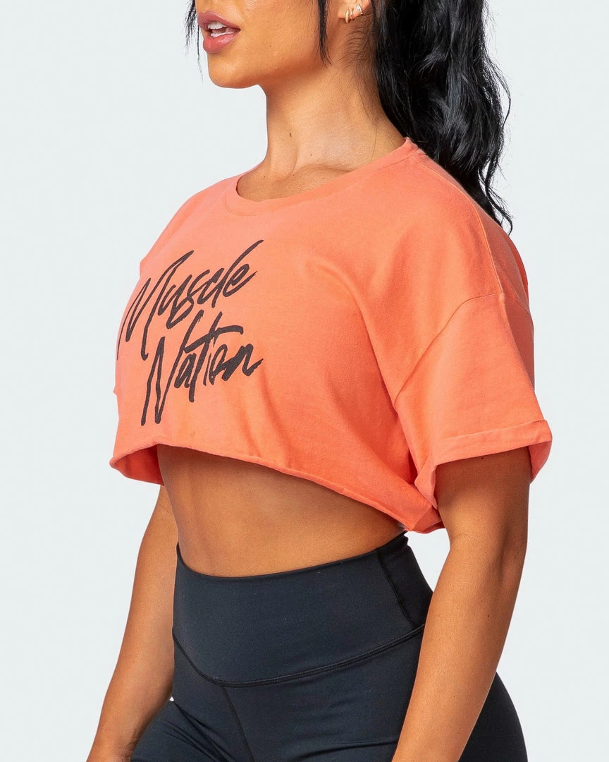 Promo ๐ Muscle Nation ๐ฉ Womens Script Super Cropped Tee - Washed Citrus ๐ฏ 7 Muscle Nation Womens Script Super Cropped Tee - Washed Citrus