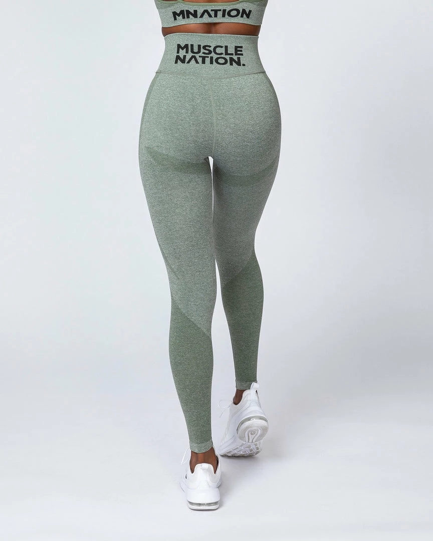 New 🛒 Muscle Nation Shape Up Seamless Full Length Leggings - Khaki Marl 🛒 3 Muscle Nation Shape Up Seamless Full Length Leggings - Khaki Marl