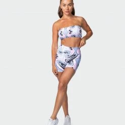 Muscle Nation Signature Scrunch Bike Shorts - Marble Print