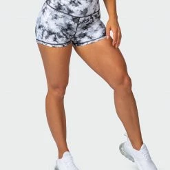 Muscle Nation Scrunch Bum Signature Scrunch Booty Shorts - Grey Black Tie Dye Print