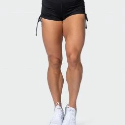 Muscle Nation Signature Scrunch Tie Up Shorts - Black (Silicon Patch Logo)