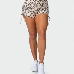 Muscle Nation Signature Scrunch Tie Up Shorts - Cheetah Print