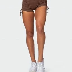 Muscle Nation Featured Signature Scrunch Tie Up Shorts - Chestnut