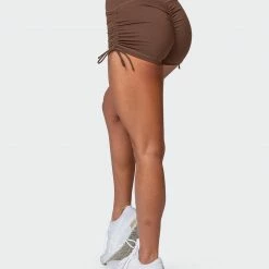 Muscle Nation Featured Signature Scrunch Tie Up Shorts - Chestnut