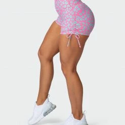 Muscle Nation Scrunch Bum Signature Scrunch Tie Up Shorts - Cotton Candy Cheetah Print