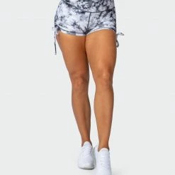 Muscle Nation Scrunch Bum Signature Scrunch Tie Up Shorts - Grey Black Tie Dye Print