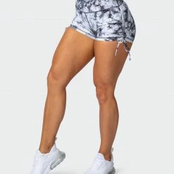 Muscle Nation Scrunch Bum Signature Scrunch Tie Up Shorts - Grey Black Tie Dye Print