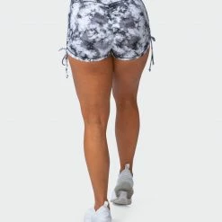 Muscle Nation Scrunch Bum Signature Scrunch Tie Up Shorts - Grey Black Tie Dye Print