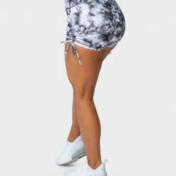 Muscle Nation Scrunch Bum Signature Scrunch Tie Up Shorts - Grey Black Tie Dye Print
