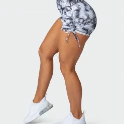 Muscle Nation Scrunch Bum Signature Scrunch Tie Up Shorts - Grey Black Tie Dye Print