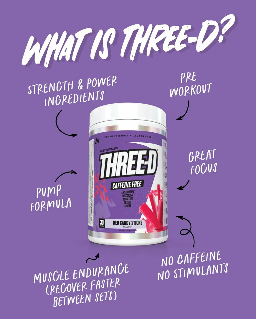 Buy 🤩 Muscle Nation THREE D Pre Workout Pump Caffeine Free - Red 🍬 Candy Sticks - 30 Serves 30% EOFY SALE 🥰 4 Muscle Nation THREE D Pre Workout Pump Caffeine Free - Red Candy Sticks - 30 Serves 30% EOFY SALE